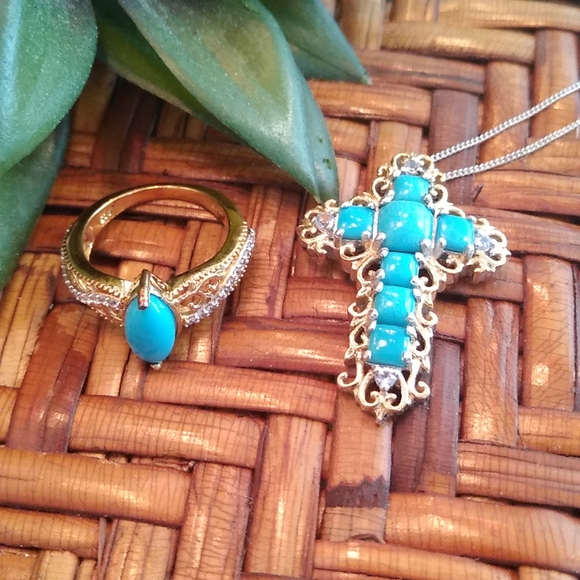 ARIZONA SLEEPING BEAUTY TURQUOISE, CAMBODIAN ZIRCON RING - Picture 7 of 9